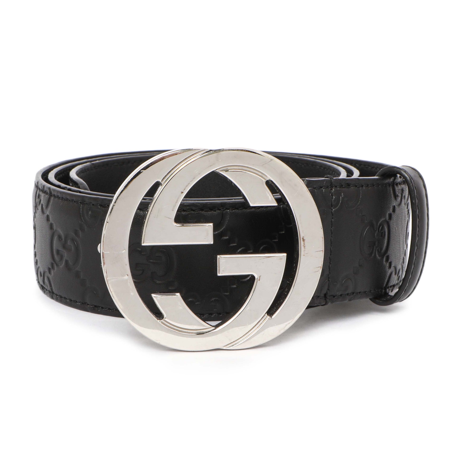 Exclusive Gucci Black Guccissima Interlocking G 40mm Belt — Back View