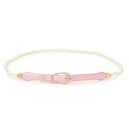 Exclusive Chanel Iridescent Pink Lambskin Pearl Belt — Front View