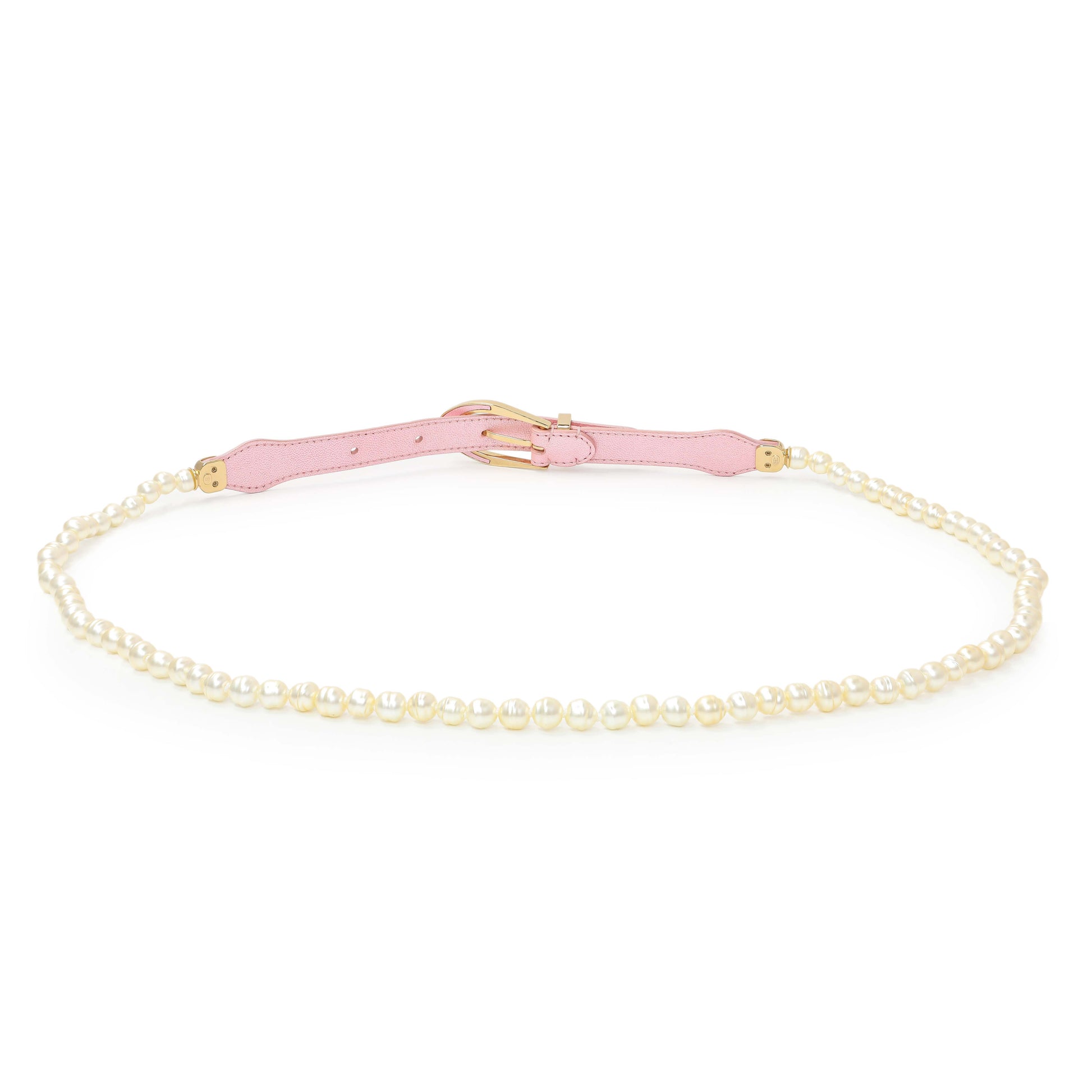 Exclusive Chanel Iridescent Pink Lambskin Pearl Belt — Side View