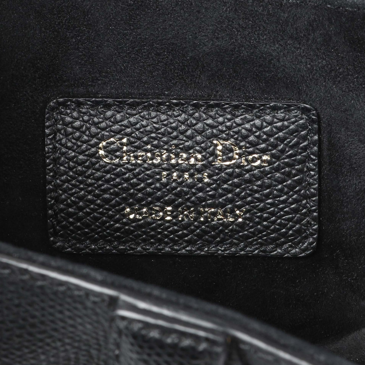 Exclusive Christian Dior Black Grained Calfskin Mini Saddle Bag — Detail View