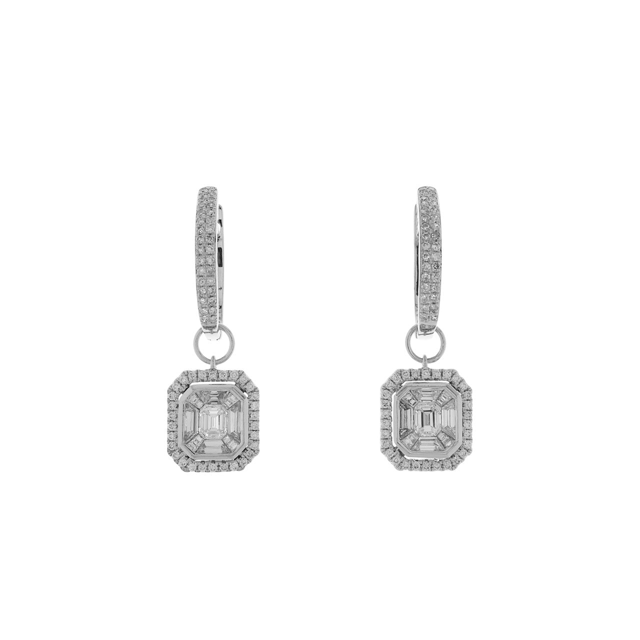 Exclusive 14K White Gold 2.00 Carat Diamond Drop Earrings — Front View