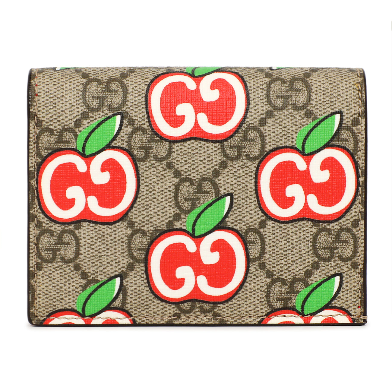Exclusive Gucci GG Supreme Monogram Apple Card Case Wallet — Front View