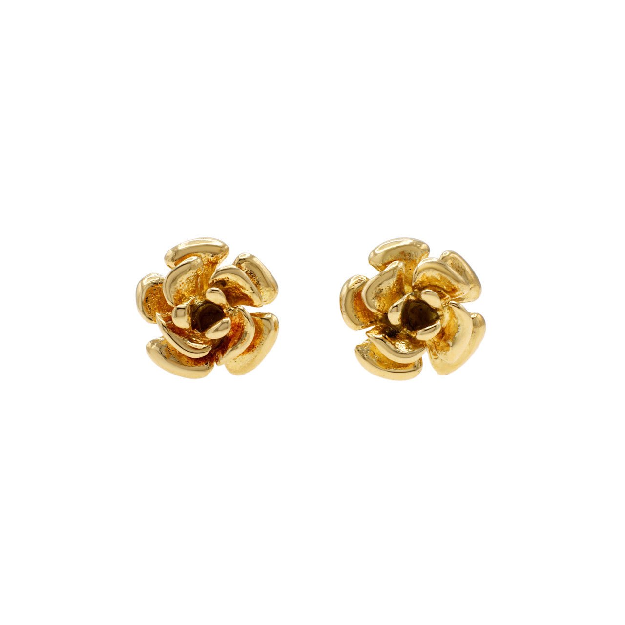 Exclusive 18K Yellow Gold Flower Earrings — Front View