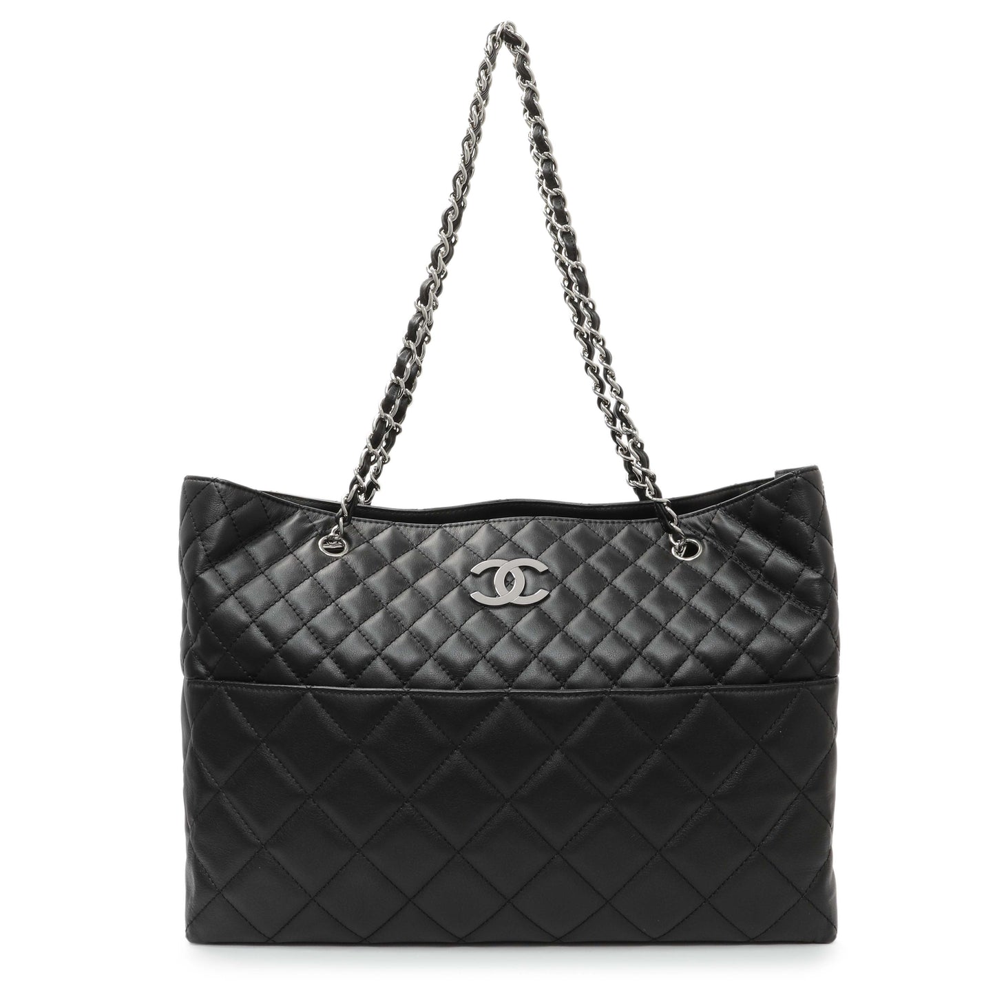 Exclusive Chanel Black Calfskin Quilted Large In the Business Tote — Front View