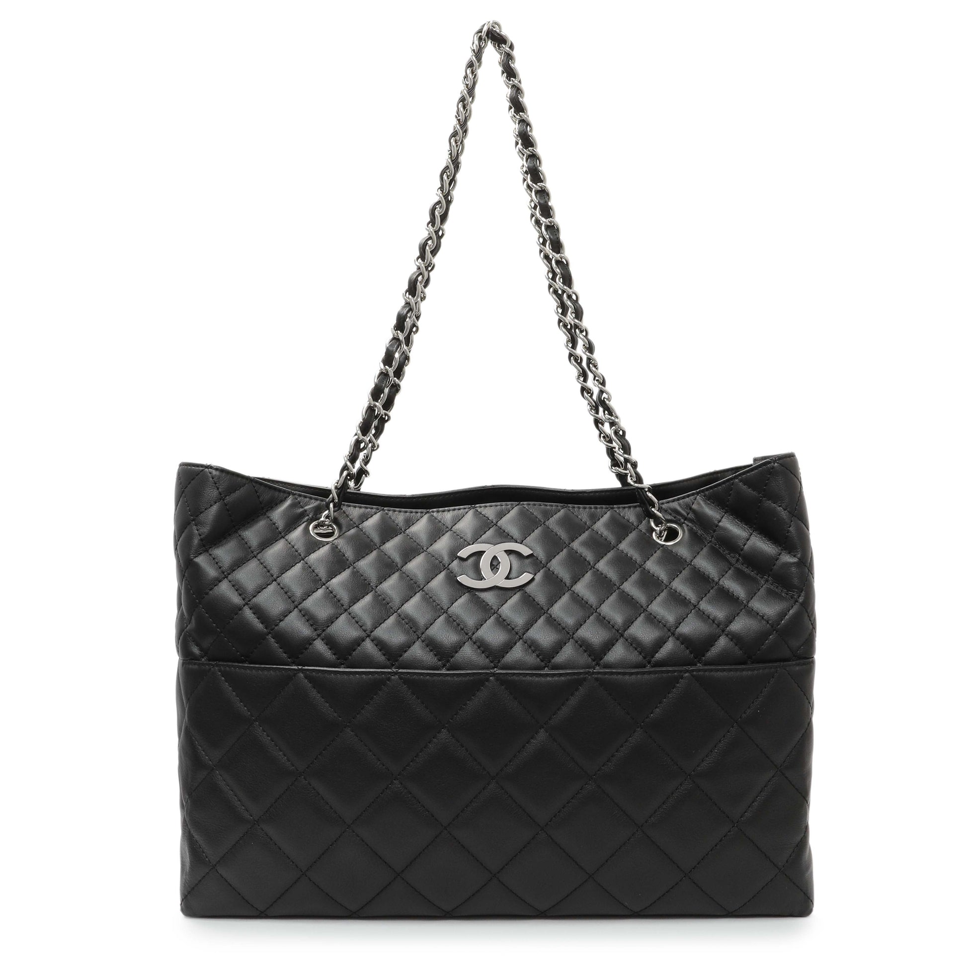 Exclusive Chanel Black Calfskin Quilted Large In the Business Tote — Front View