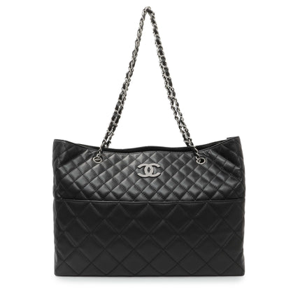 Exclusive Chanel Black Calfskin Quilted Large In the Business Tote — Front View