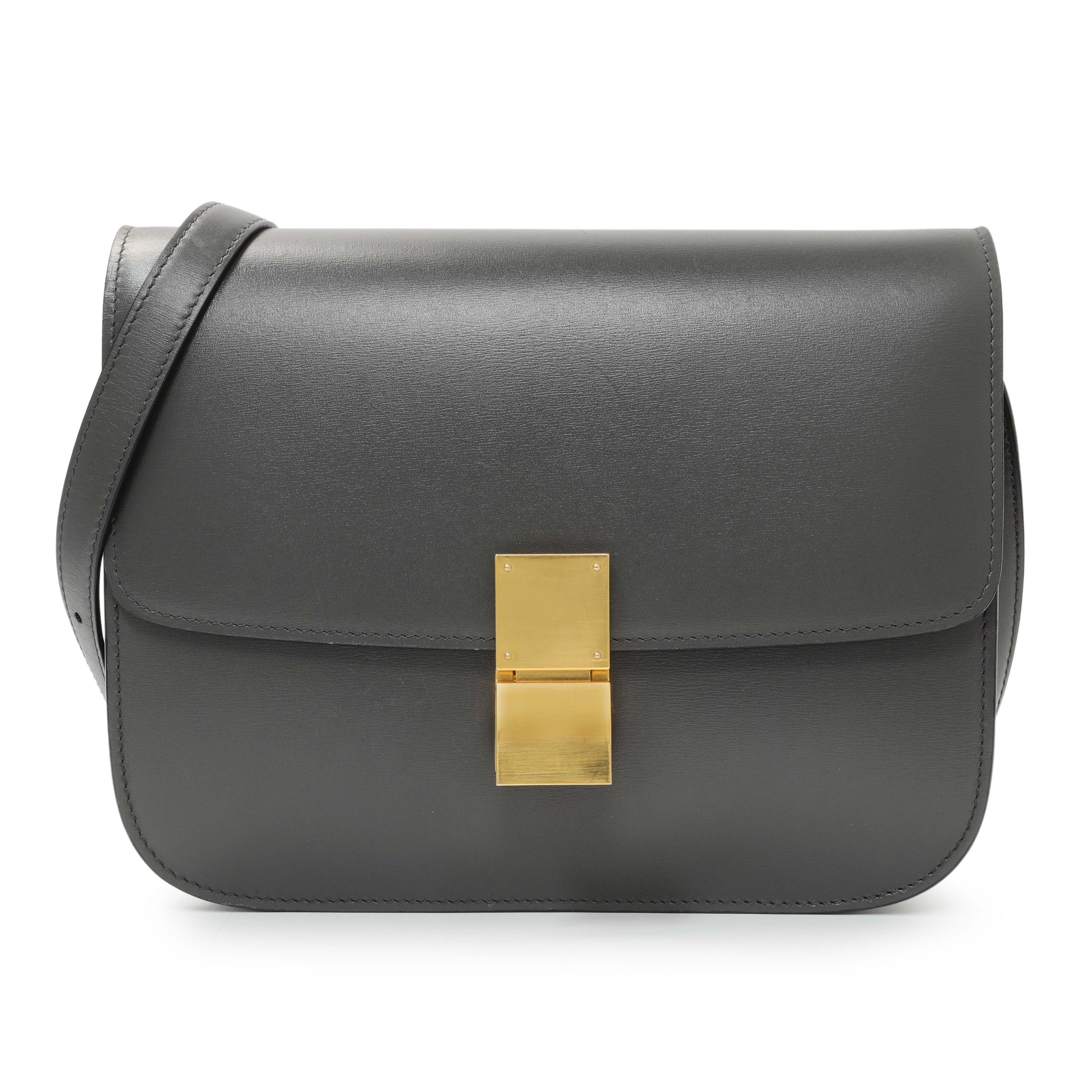 Exclusive Celine Grey Smooth Calfskin Medium Classic Box Flap — Front View