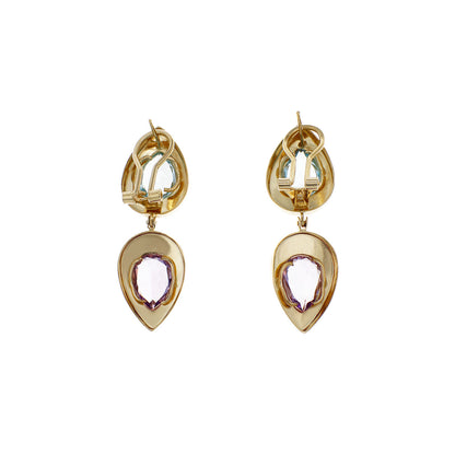 Exclusive 14K Yellow Gold Topaz Amethyst Earrings — Side View