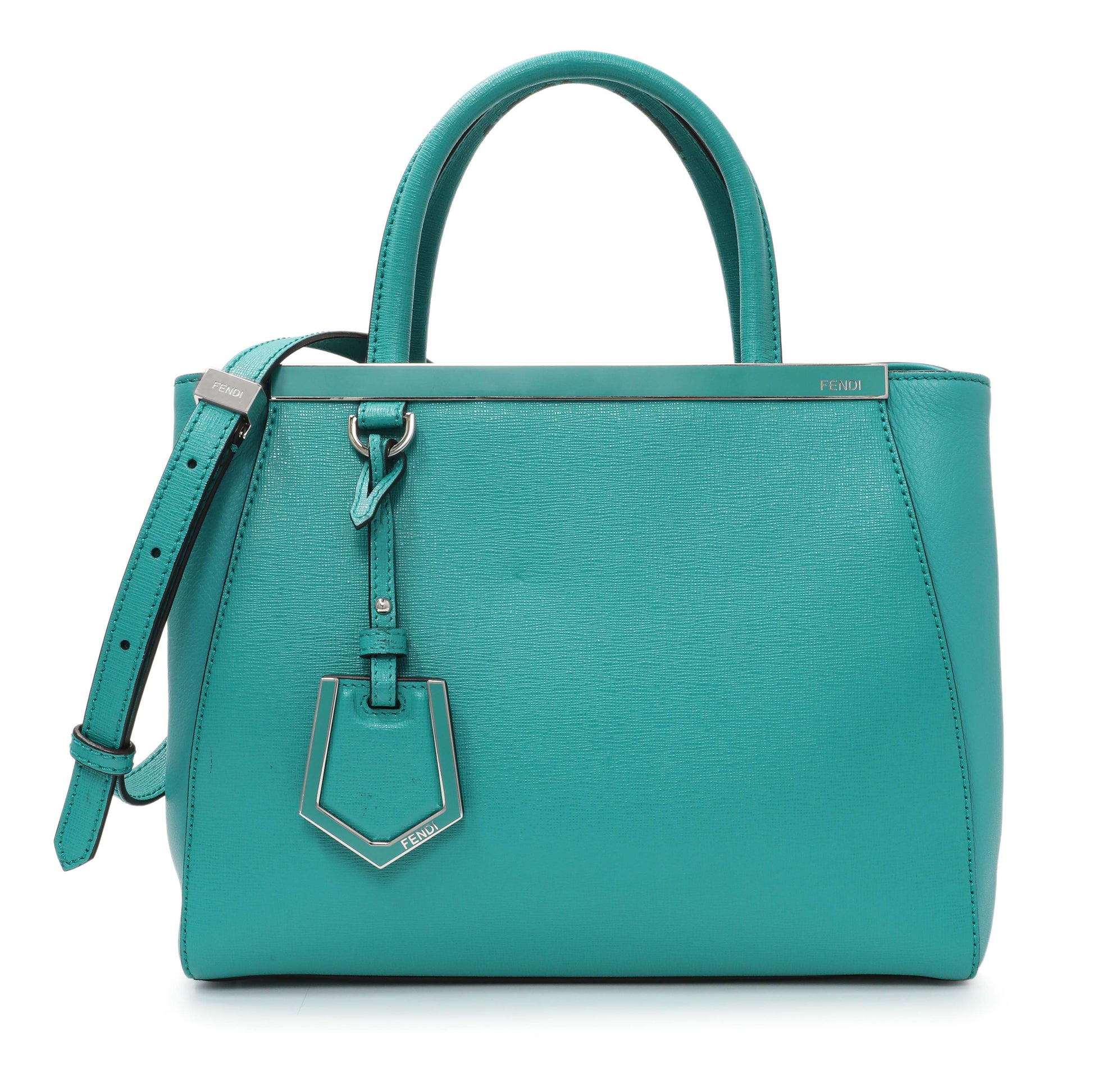 Exclusive Fendi Teal Vitello Elite Petite 2Jours Tote — Front View