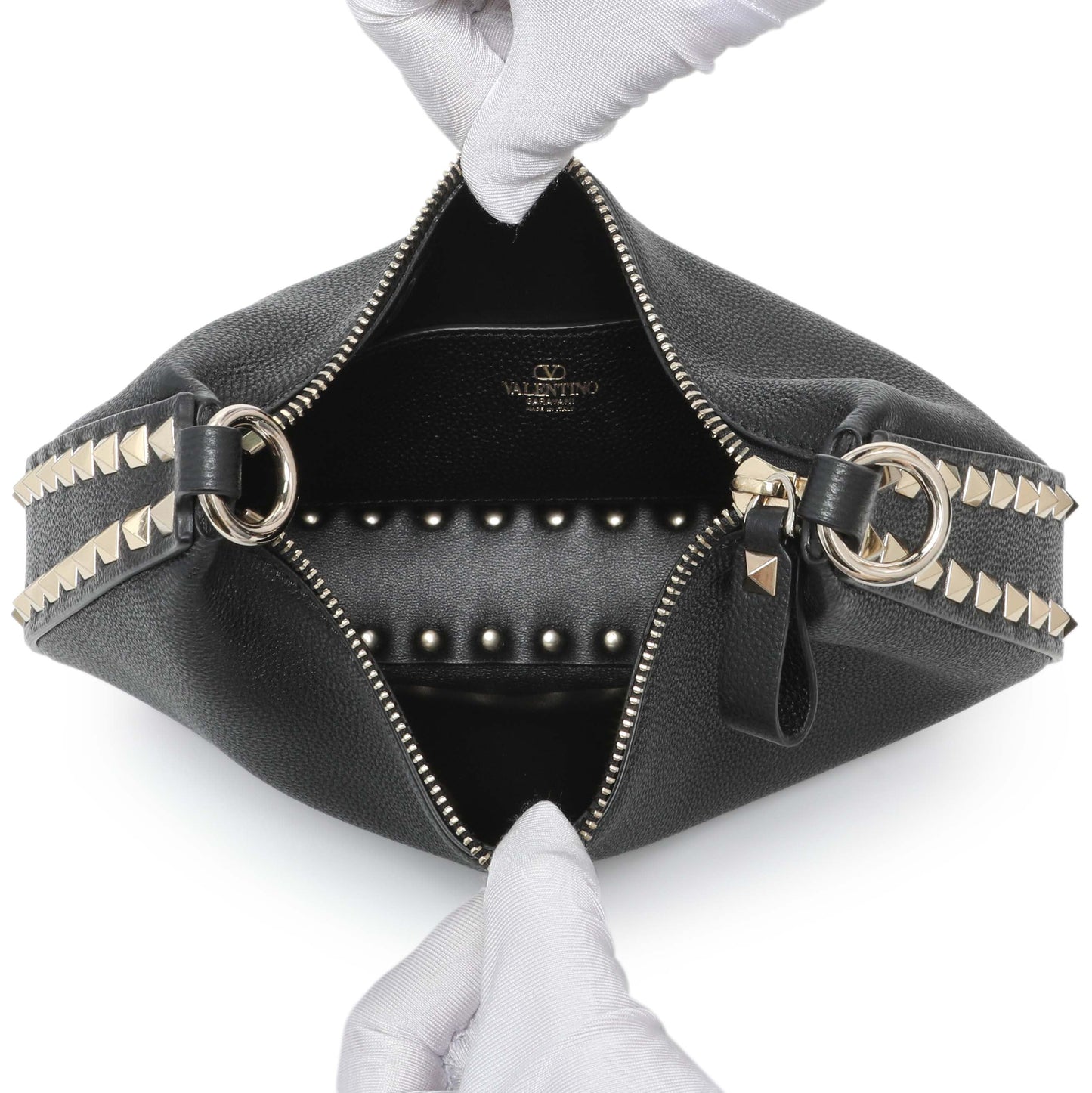 Exclusive Valentino Black Grained Calfskin Rockstud Crossbody — Top View