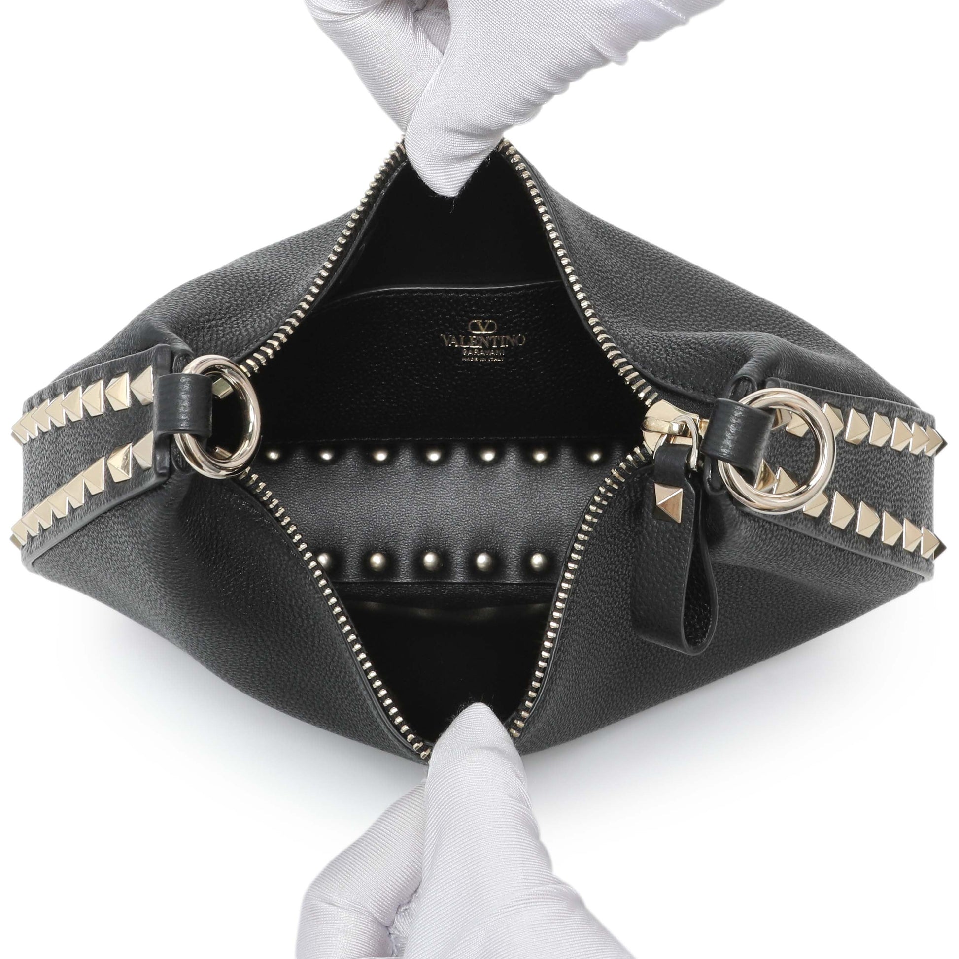 Exclusive Valentino Black Grained Calfskin Rockstud Crossbody — Top View