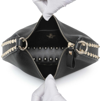 Exclusive Valentino Black Grained Calfskin Rockstud Crossbody — Top View