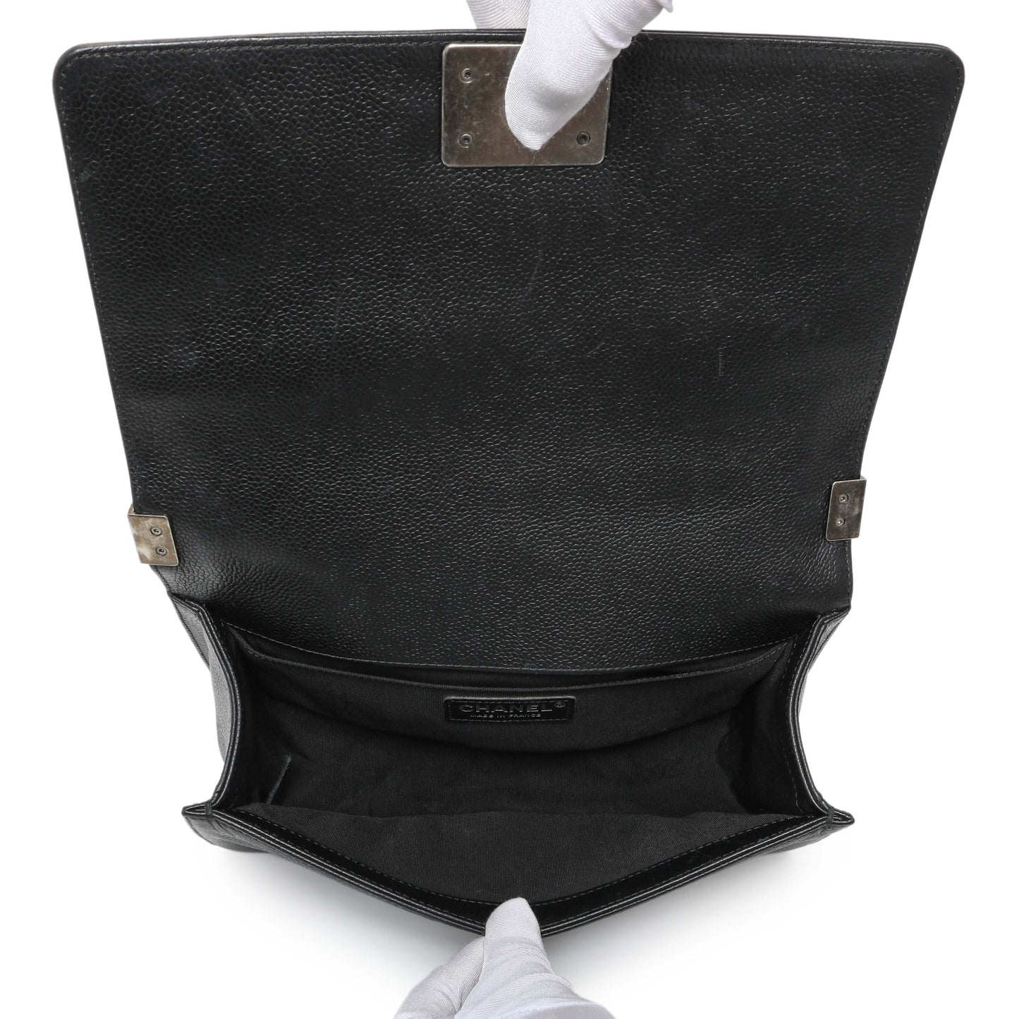 Exclusive Chanel Black Chevron Quilted Caviar Medium Boy Flap — Alternate View 8
