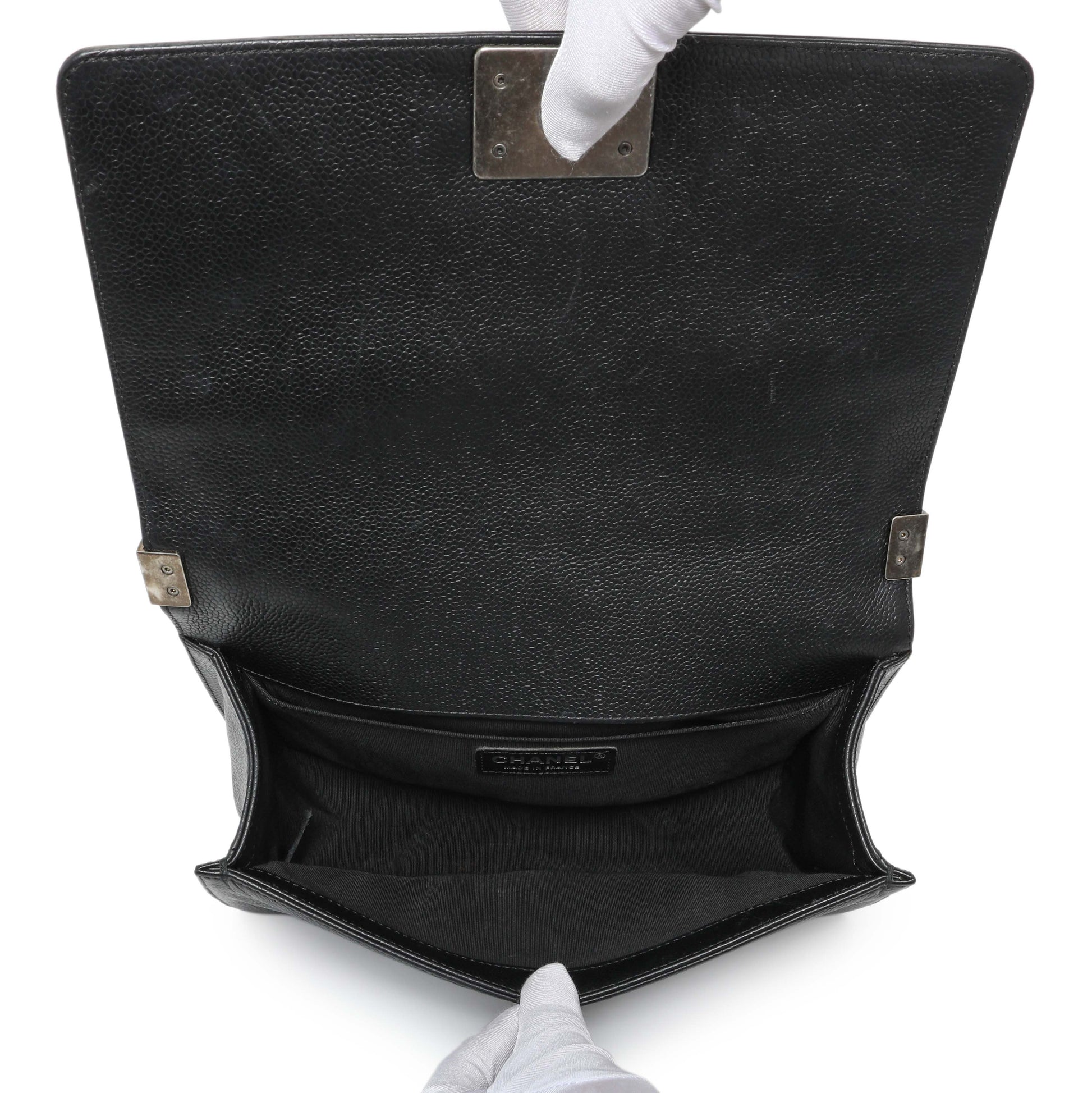 Exclusive Chanel Black Chevron Quilted Caviar Medium Boy Flap — Alternate View 8