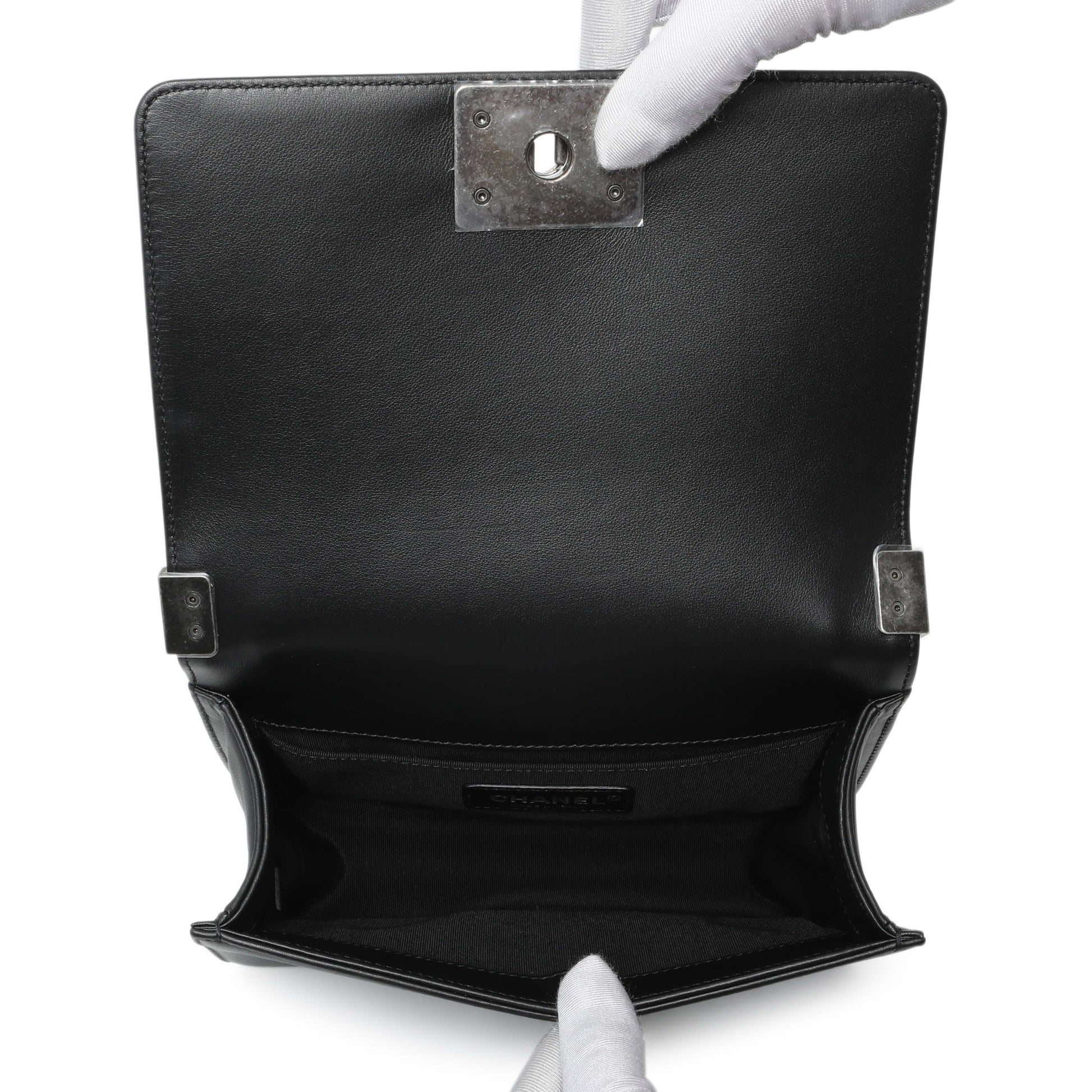 Exclusive Chanel Black Quilted Calfskin Small Boy Flap — Detail View