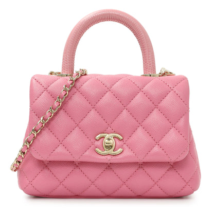 Exclusive Chanel Pink Caviar Quilted Extra Mini Coco Handle Flap — Front View