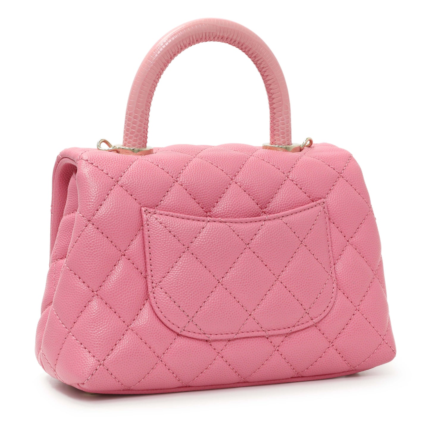 Exclusive Chanel Pink Caviar Quilted Extra Mini Coco Handle Flap — Side View