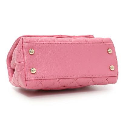 Exclusive Chanel Pink Caviar Quilted Extra Mini Coco Handle Flap — Back View