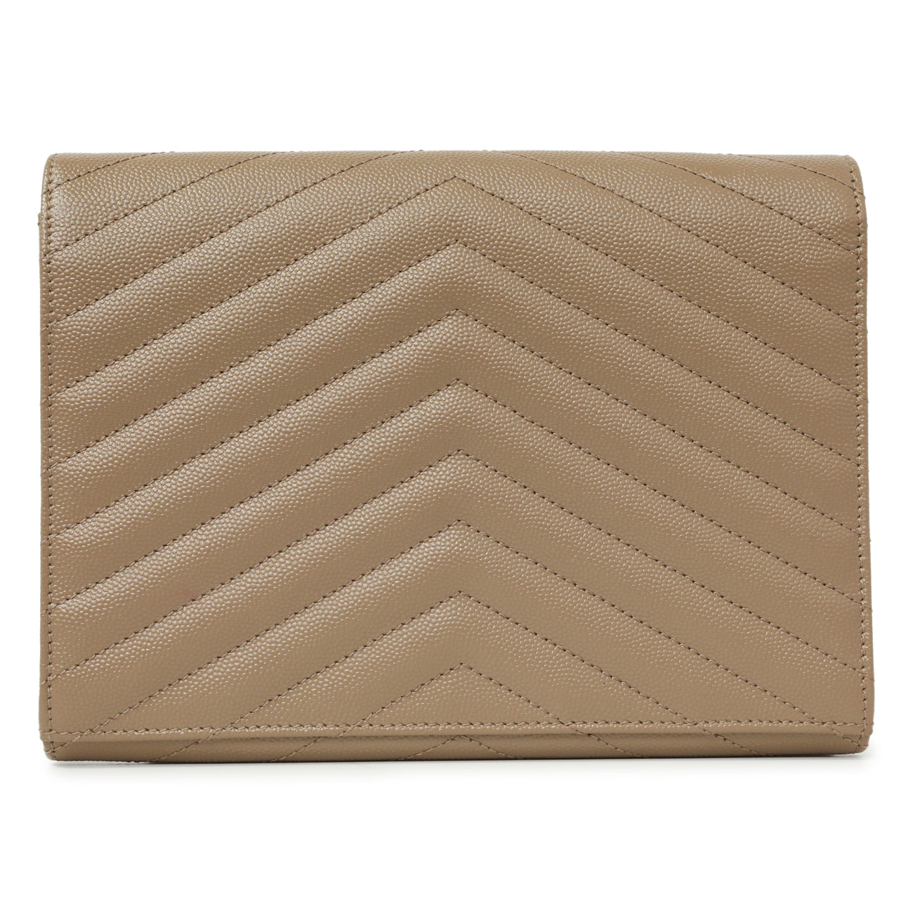 Exclusive Saint Laurent Dark Beige Grain De Poudre Matelasse Chevron Monogram Cassandre Flap Pouch — Side View