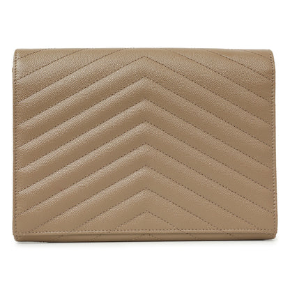 Exclusive Saint Laurent Dark Beige Grain De Poudre Matelasse Chevron Monogram Cassandre Flap Pouch — Side View