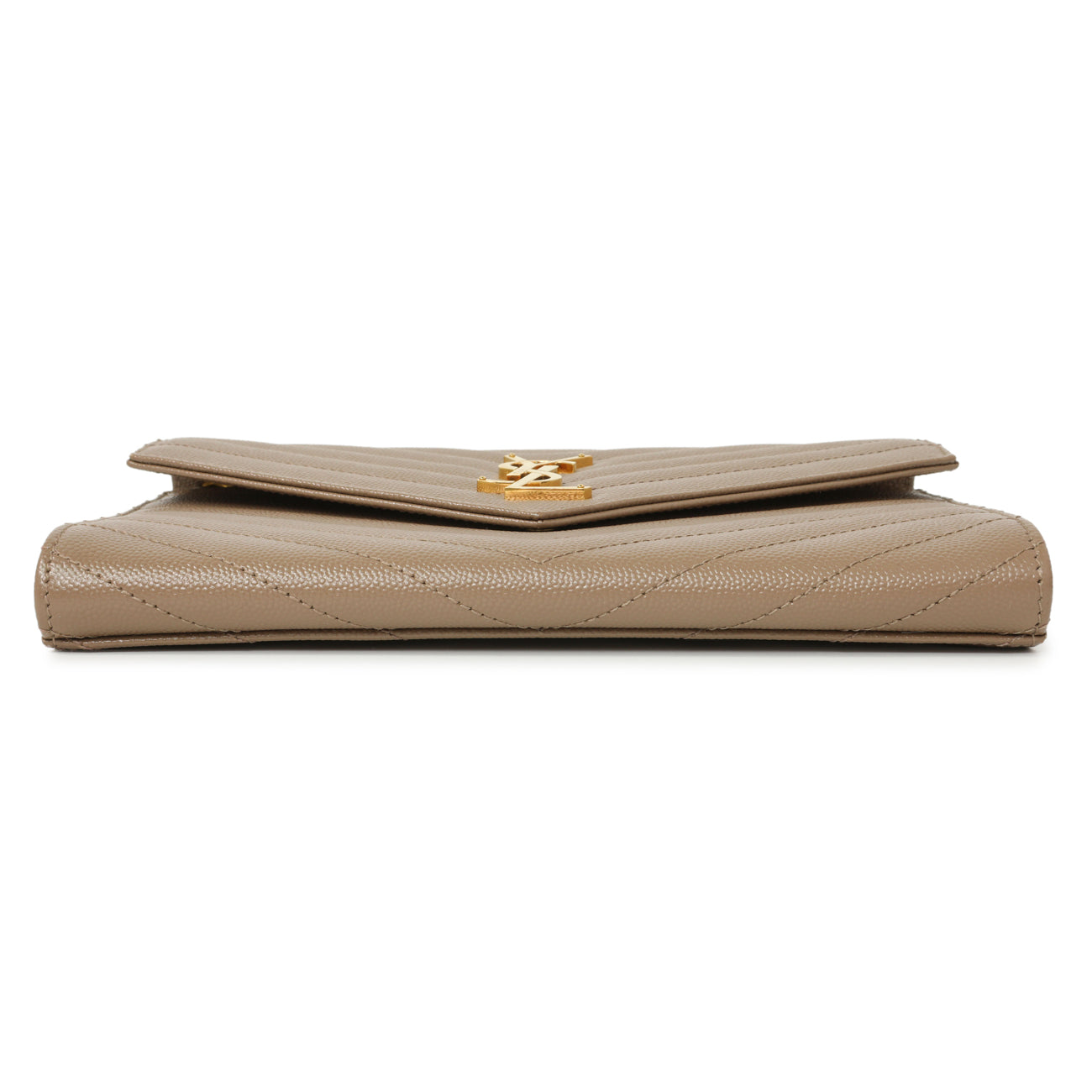 Exclusive Saint Laurent Dark Beige Grain De Poudre Matelasse Chevron Monogram Cassandre Flap Pouch — Back View