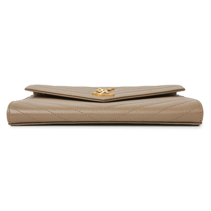 Exclusive Saint Laurent Dark Beige Grain De Poudre Matelasse Chevron Monogram Cassandre Flap Pouch — Back View