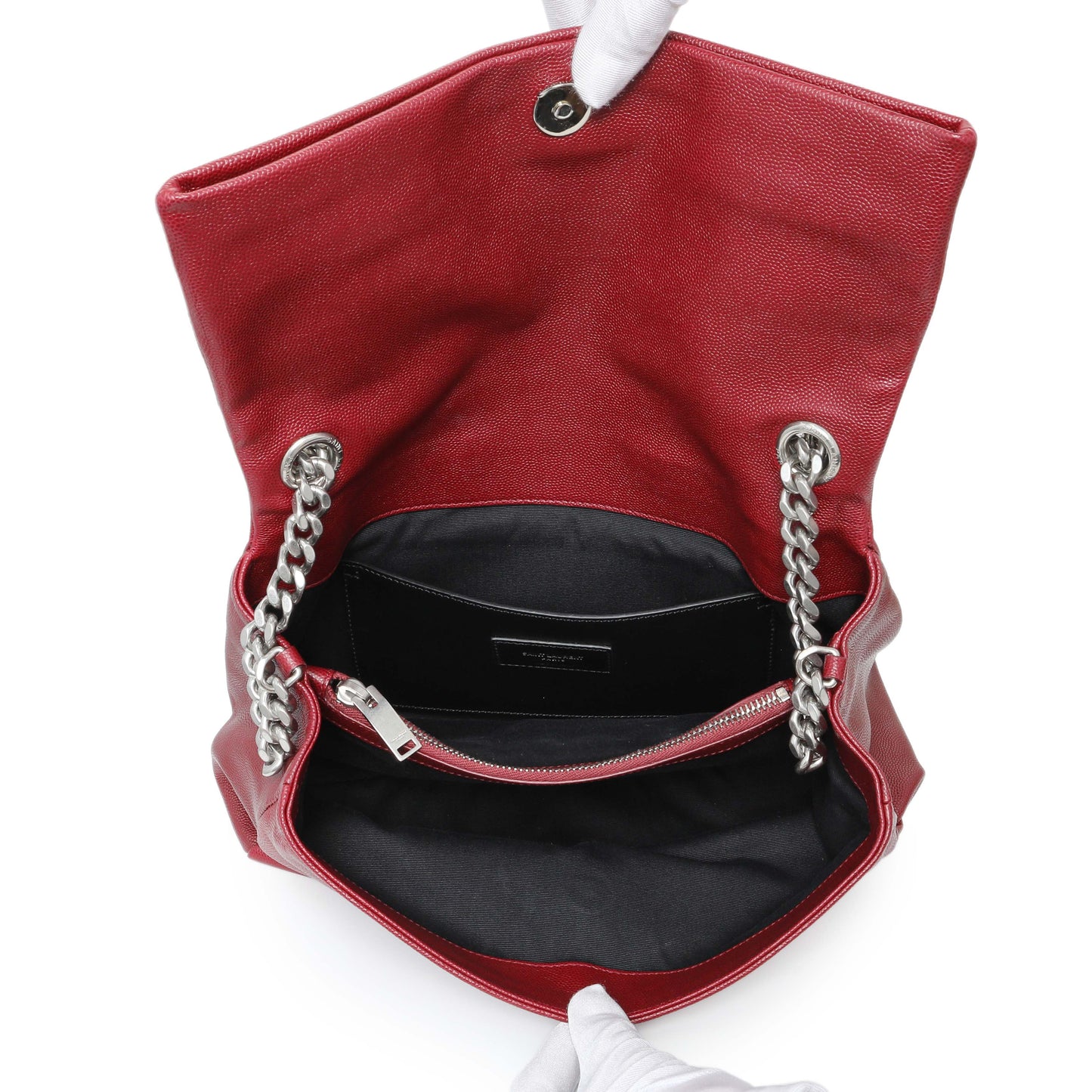 Exclusive Saint Laurent Red Grain De Poudre Medium West Hollywood Monogram Fold-Over — Top View