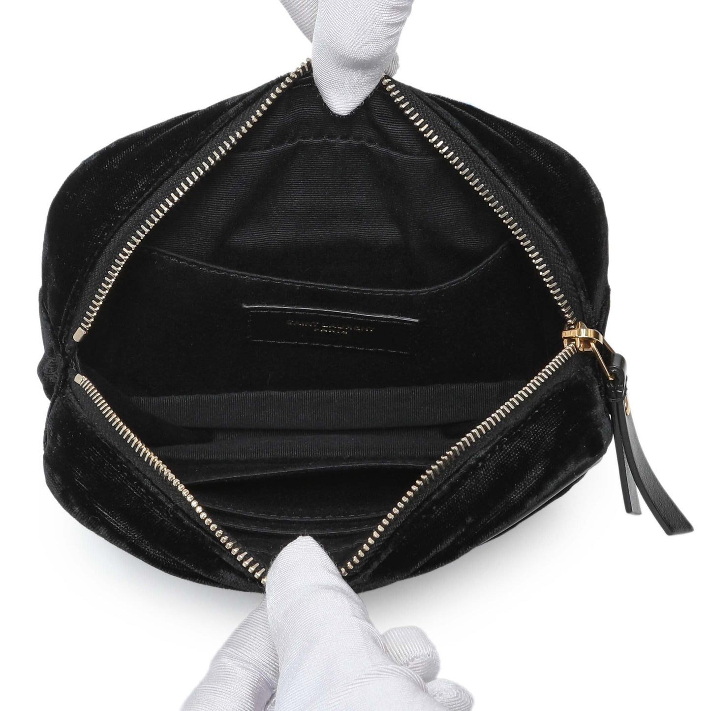 Exclusive Saint Laurent Black Velvet Lou Belt Bag — Top View