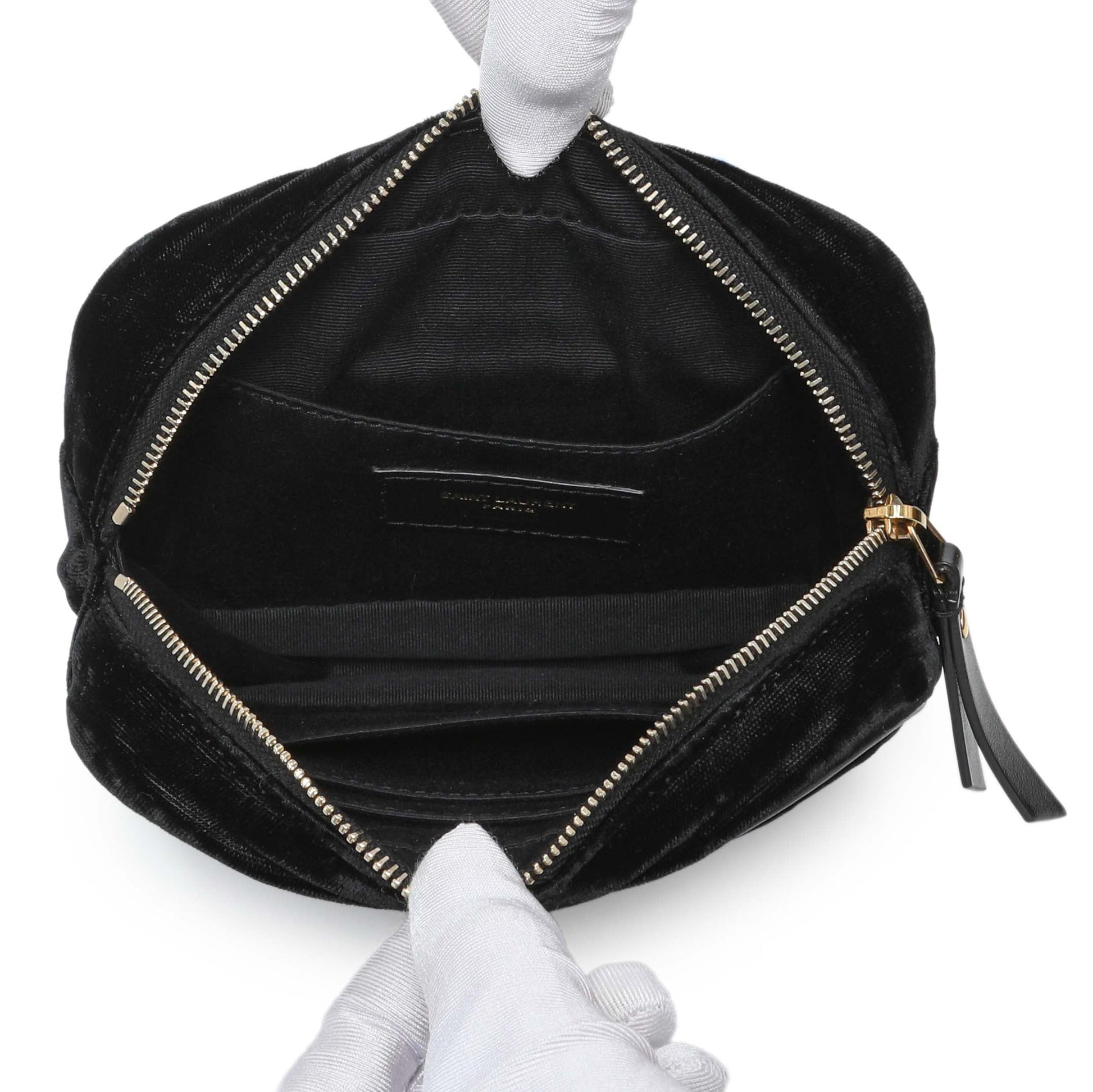 Exclusive Saint Laurent Black Velvet Lou Belt Bag — Top View