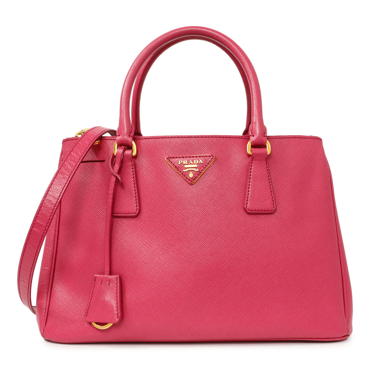 Exclusive Prada Pink Saffiano Small Galleria Double Zip Tote — Front View