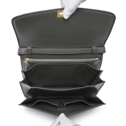 Exclusive Celine Grey Smooth Calfskin Medium Classic Box Flap — Top View