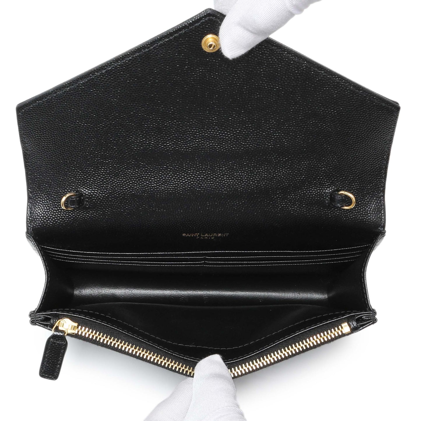 Exclusive Saint Laurent Black Grain De Poudre Matelasse Chevron Monogram Envelope Chain Wallet — Alternate View 8