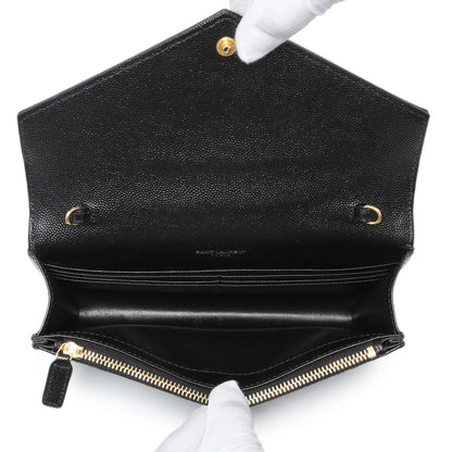 Exclusive Saint Laurent Black Grain De Poudre Matelasse Chevron Monogram Envelope Chain Wallet — Alternate View 8