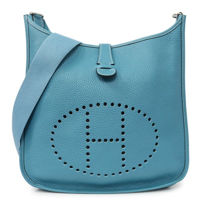 Exclusive Hermes Blue Jean Clemence Evelyne II GM — Front View