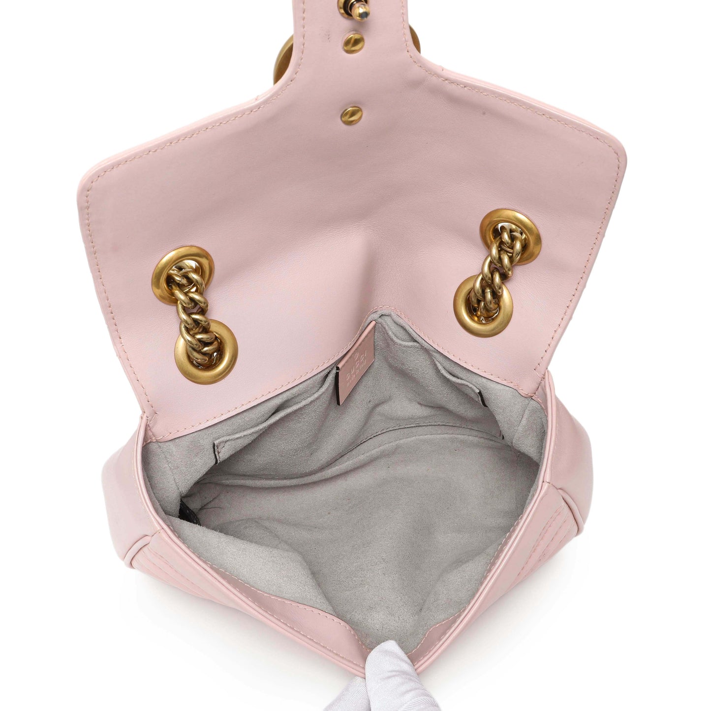Exclusive Gucci Pink Calfskin Mini GG Marmont Shoulder Bag — Detail View