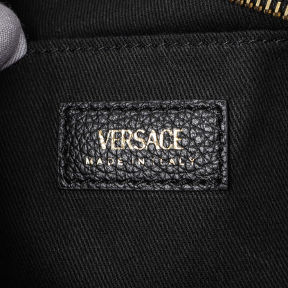 Exclusive Versace Black Grained Calfskin Virtus Small Bowling Bag — Detail View