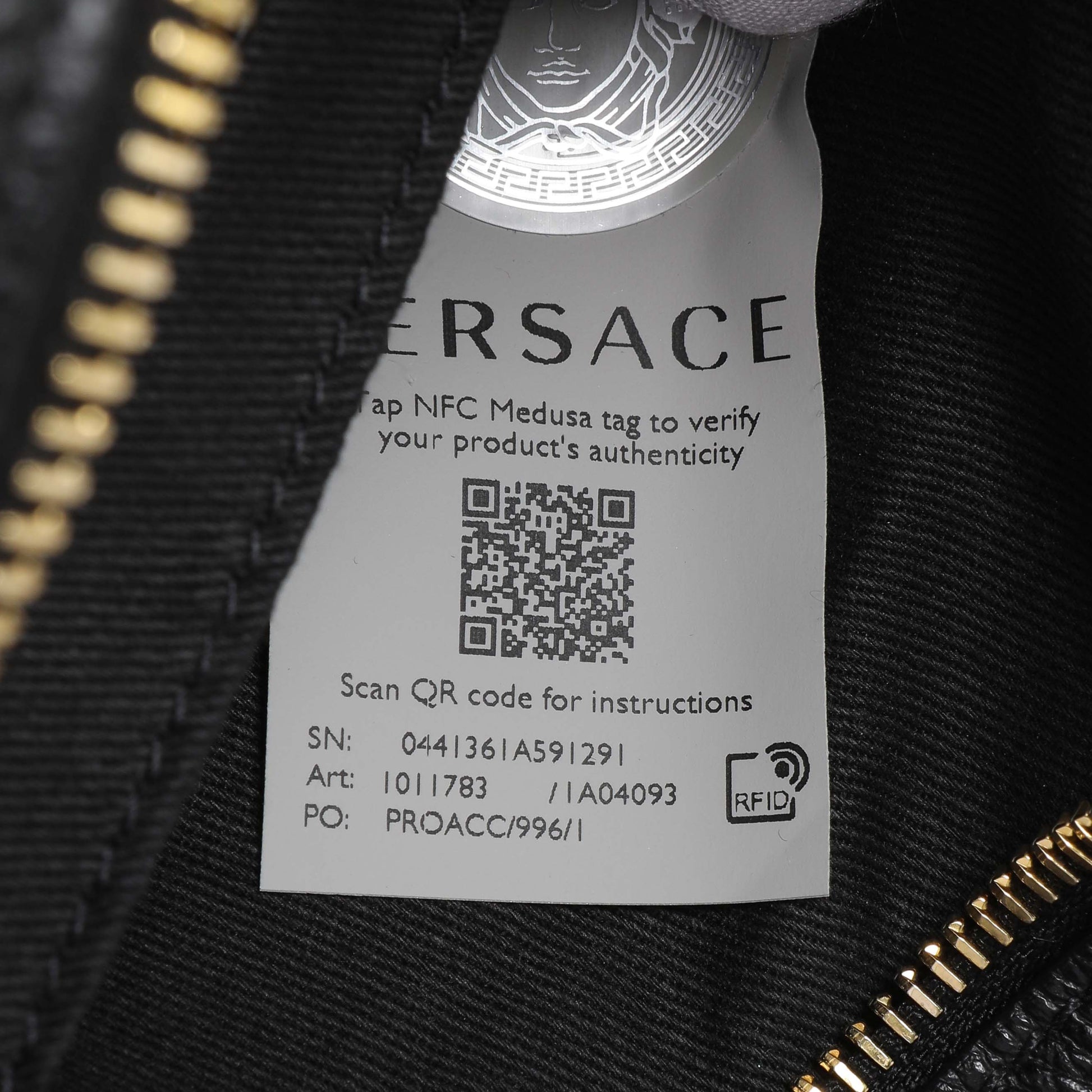 Exclusive Versace Black Grained Calfskin Virtus Small Bowling Bag — Lifestyle View