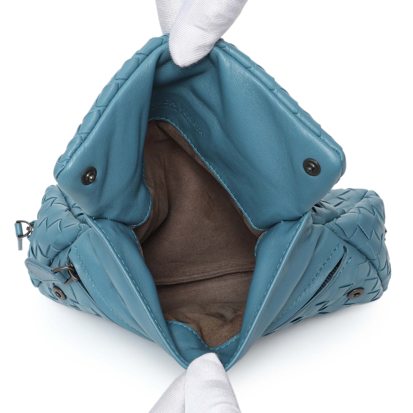 Exclusive Bottega Veneta Blue Intrecciato Nappa Expandable Chain Crossbody Bag Intrecciato Nappa — Top View