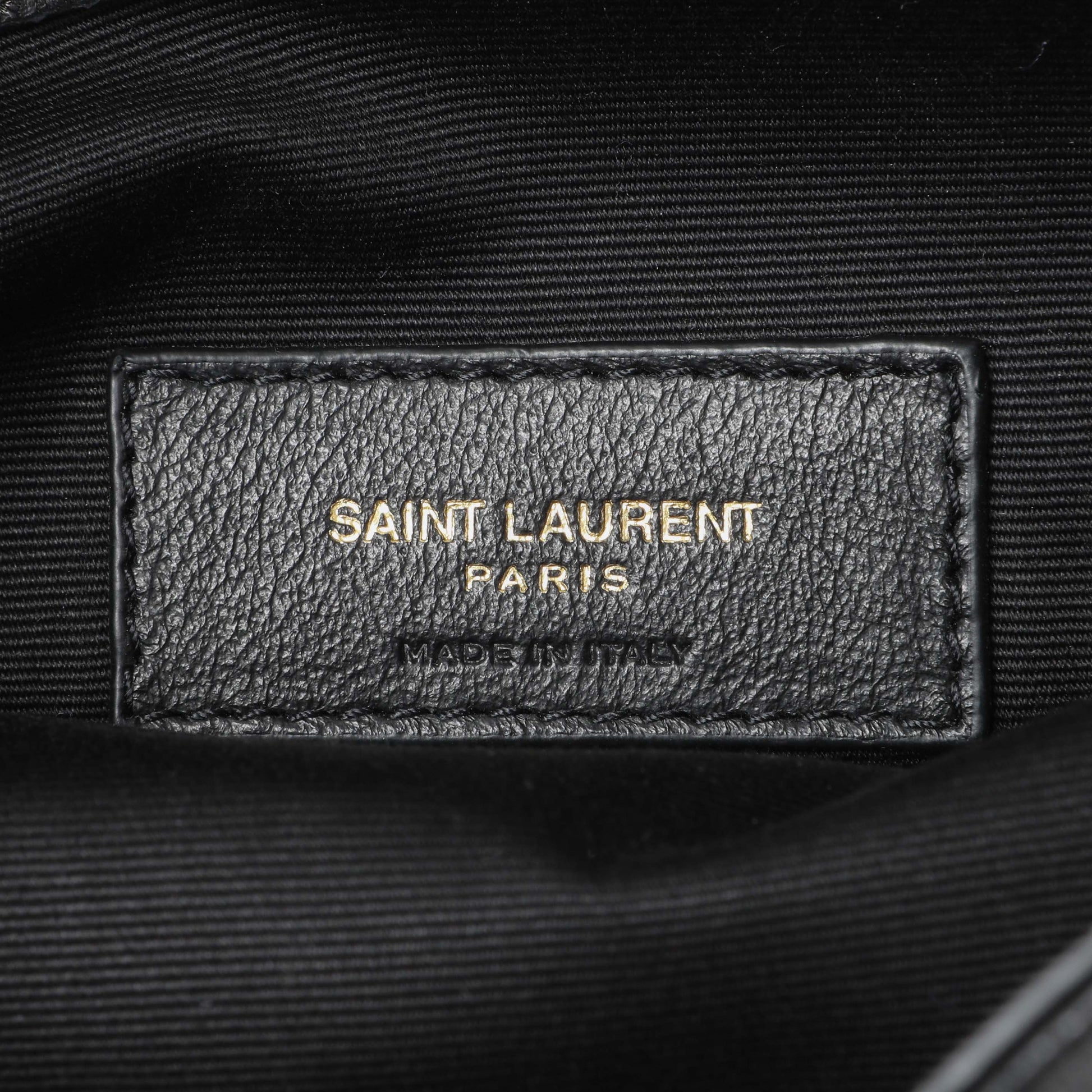 Exclusive Saint Laurent Black Lambskin Matelasse Monogram Joe Nano Bucket Bag — Detail View