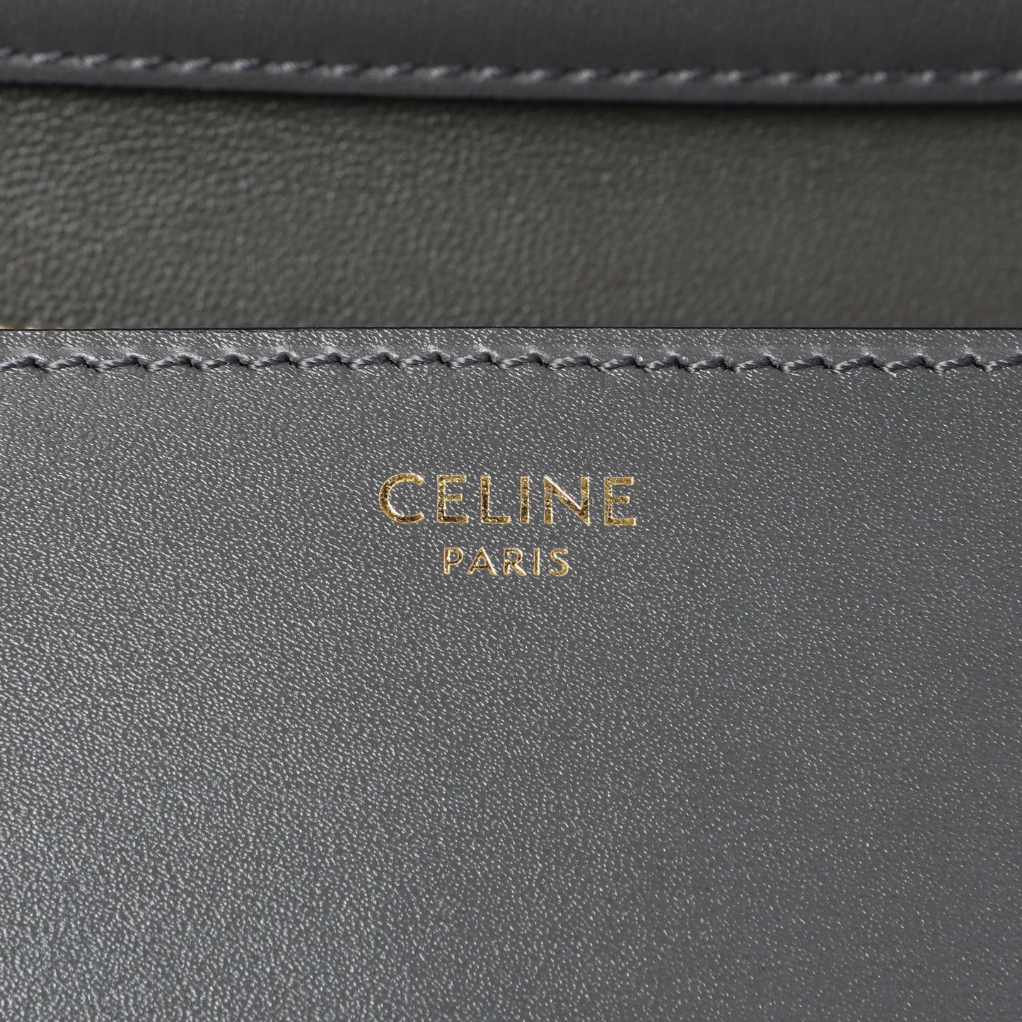 Exclusive Celine Grey Smooth Calfskin Medium Classic Box Flap — Detail View