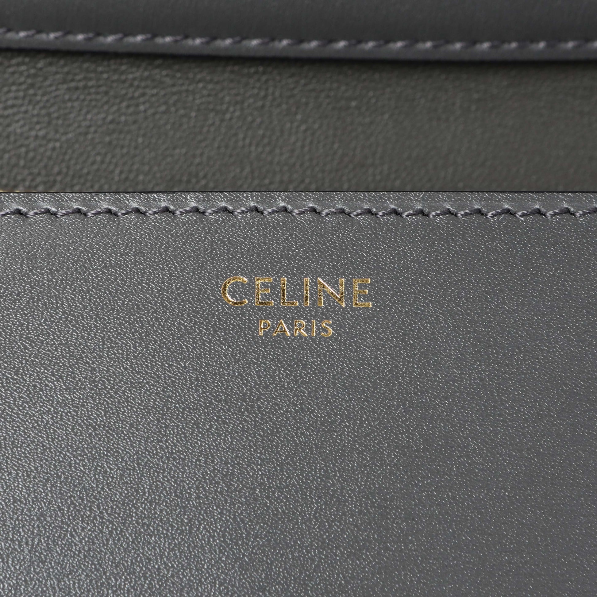 Exclusive Celine Grey Smooth Calfskin Medium Classic Box Flap — Detail View