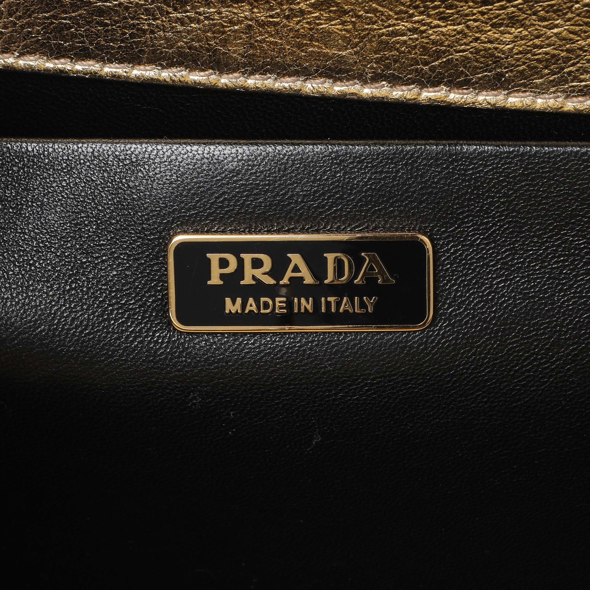Exclusive Prada Gold Saffiano Frame Shoulder Bag — Detail View