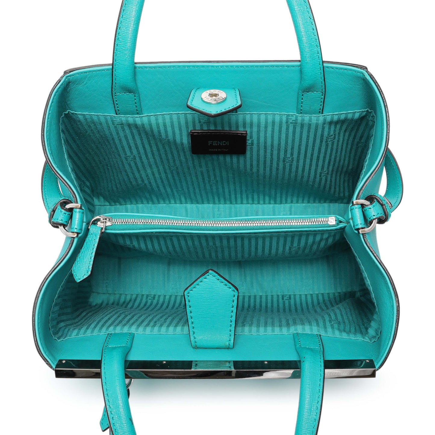 Exclusive Fendi Teal Vitello Elite Petite 2Jours Tote — Top View