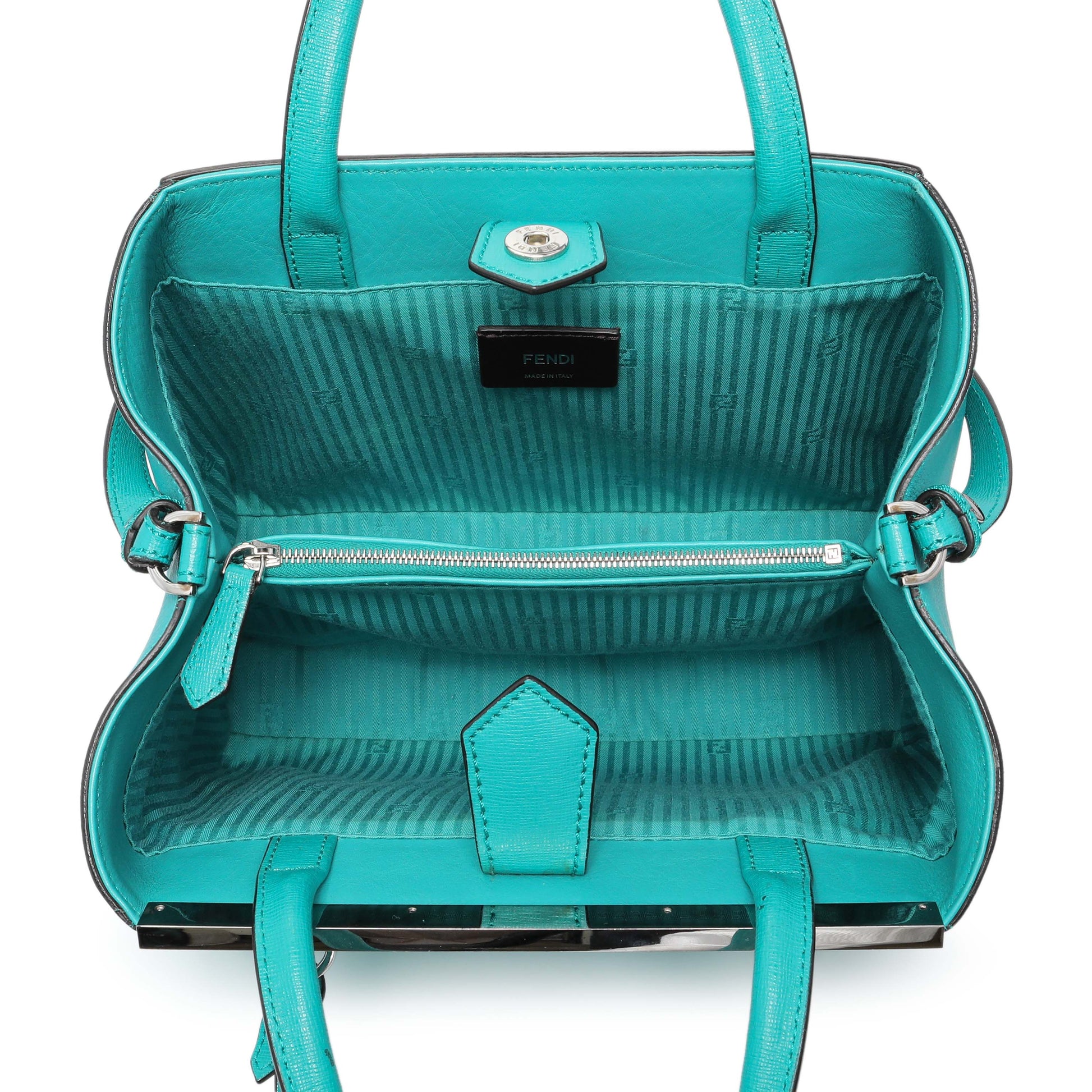 Exclusive Fendi Teal Vitello Elite Petite 2Jours Tote — Top View
