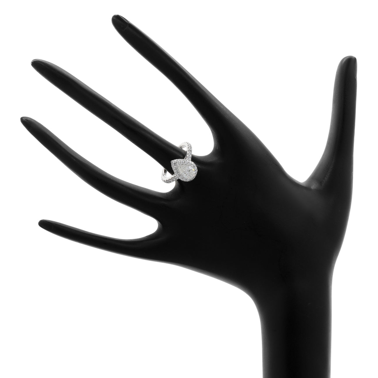 Exclusive 14K White Gold 1.23 Carat Pear Diamond Halo Ring — 4.0 — Top View