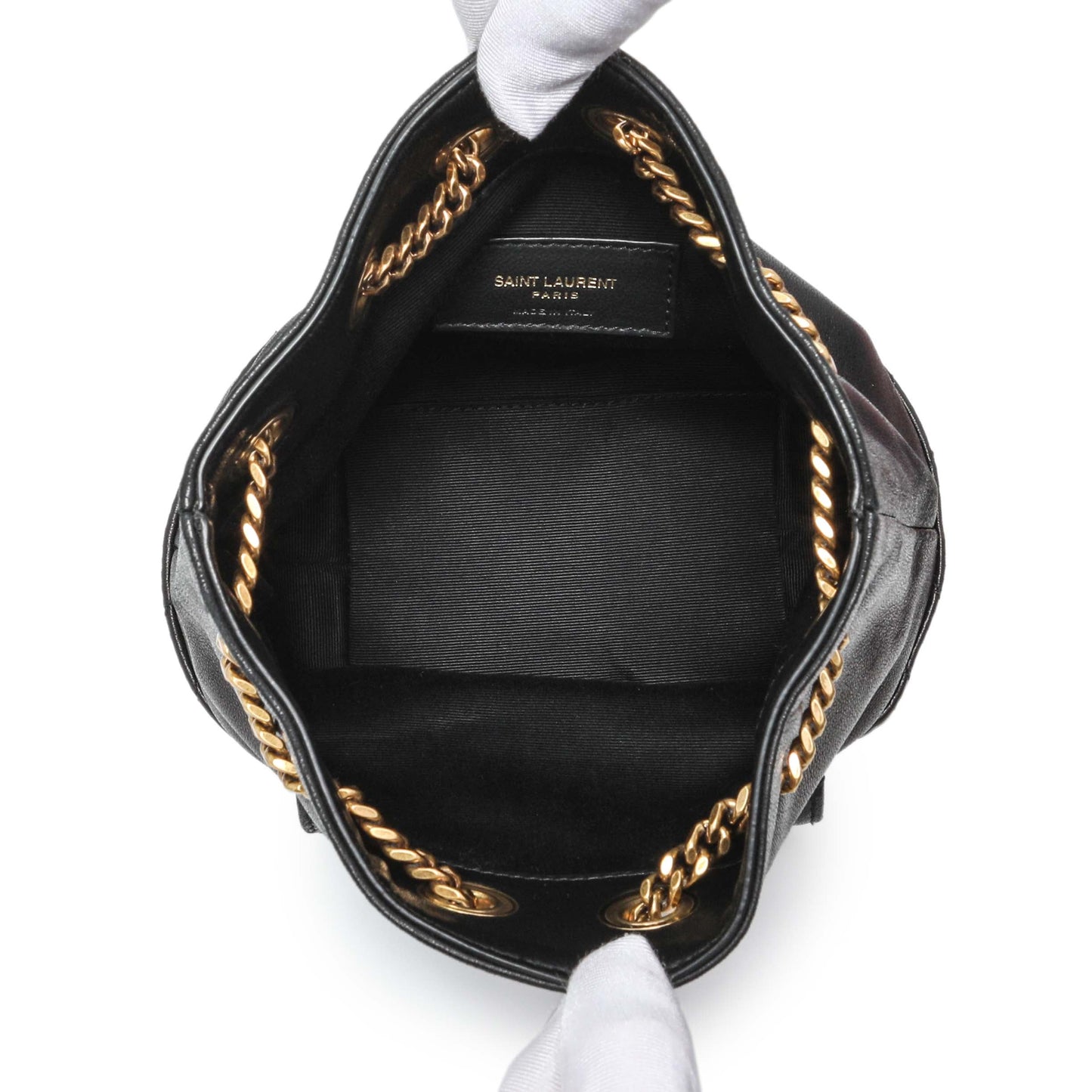 Exclusive Saint Laurent Black Lambskin Matelasse Monogram Joe Nano Bucket Bag — Top View