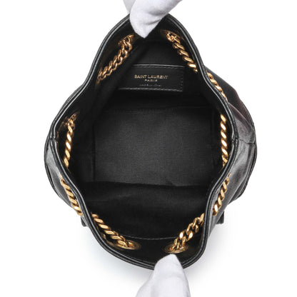 Exclusive Saint Laurent Black Lambskin Matelasse Monogram Joe Nano Bucket Bag — Top View