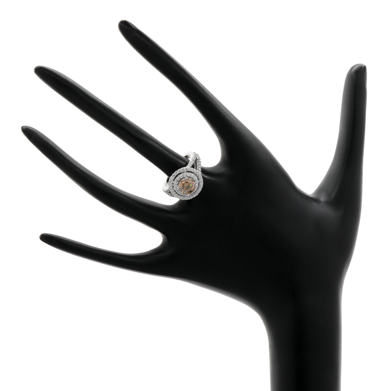 Exclusive 14K White Gold 1.57 Carat Fancy Vivid Brown Diamond Double Halo Ring — 3.5 — Top View