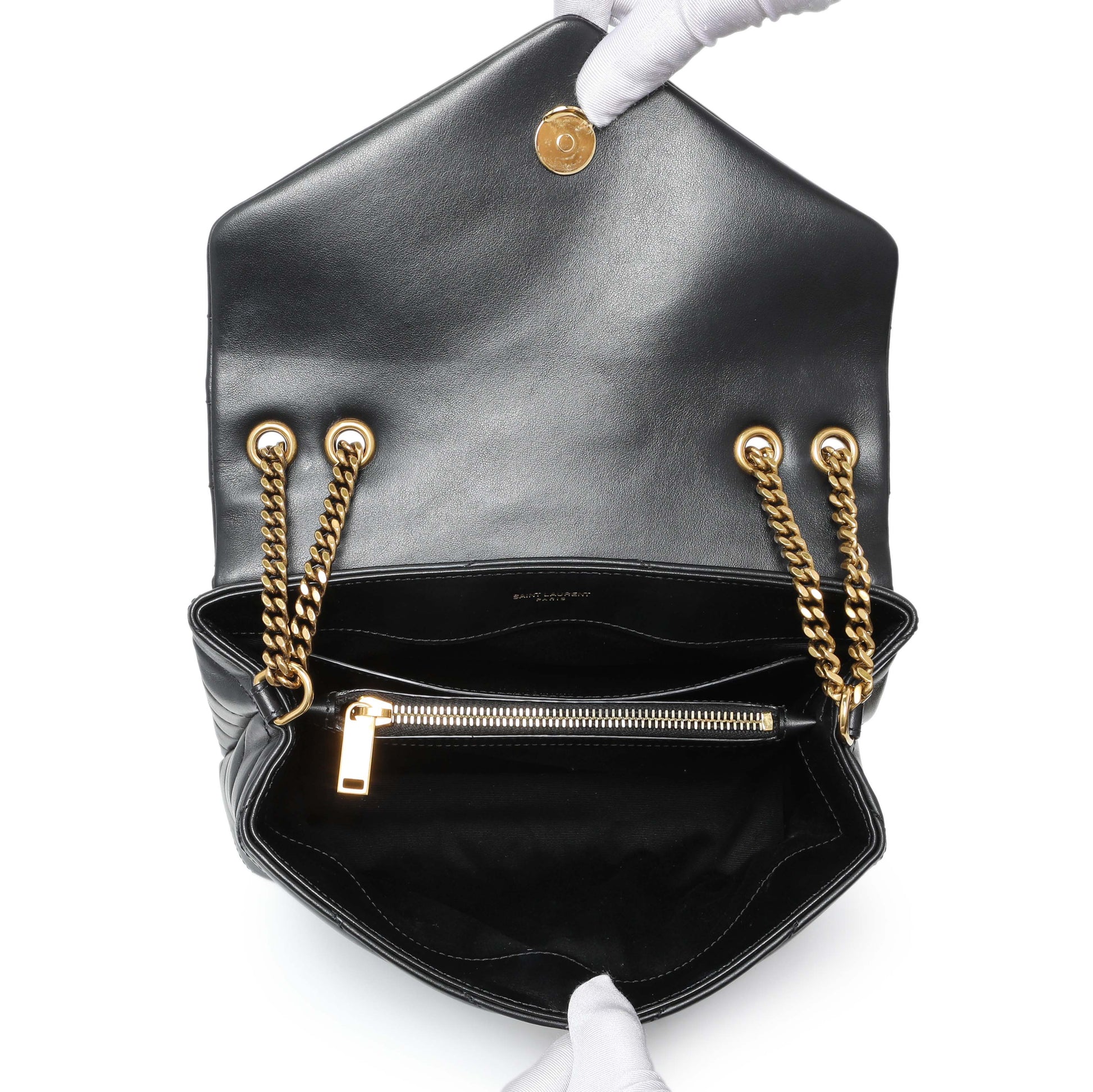 Exclusive Saint Laurent Black Calfskin Y Quilted Monogram Small Loulou Chain Satchel — Top View