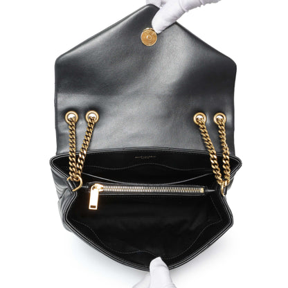 Exclusive Saint Laurent Black Calfskin Y Quilted Monogram Small Loulou Chain Satchel — Top View